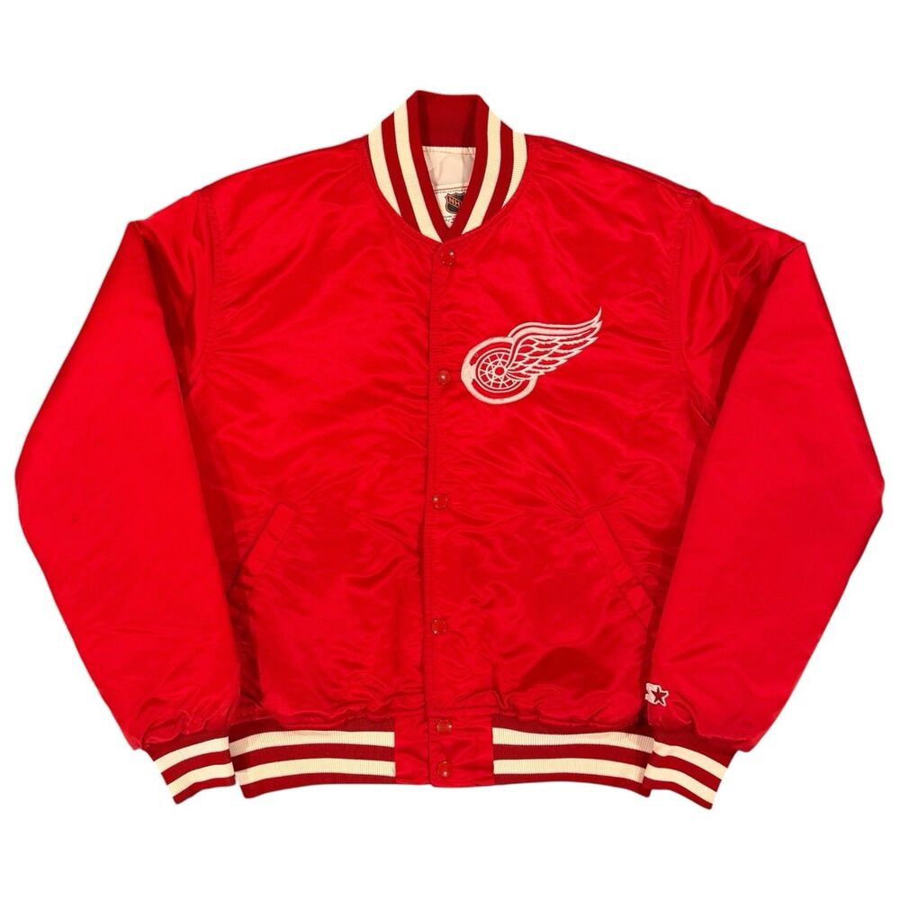 Vintage 80s Starter Detroit Red Wings Satin Bomber Jacket Large Made in USA NHL